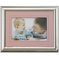 Silver Plated 4x6 Metal Picture Frame - Pink Faux Leather Mat