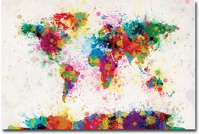 Trademark Global Michael Tompsett Paint Splashes World Map Canvas Art, 30 x 47