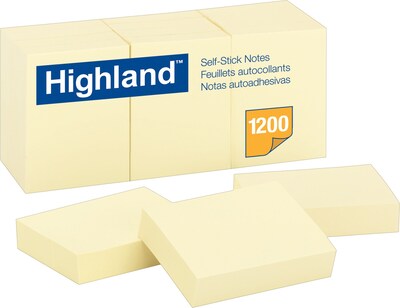 Highland Self-Stick Notes, 1.38 x 1.88, Yellow, 100 Sheets/Pad, 12 Pads/Pack (MMM6539YW)