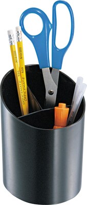 Officemate Recycled 3-Compartment Plastic Pen Cup, Black (26042)
