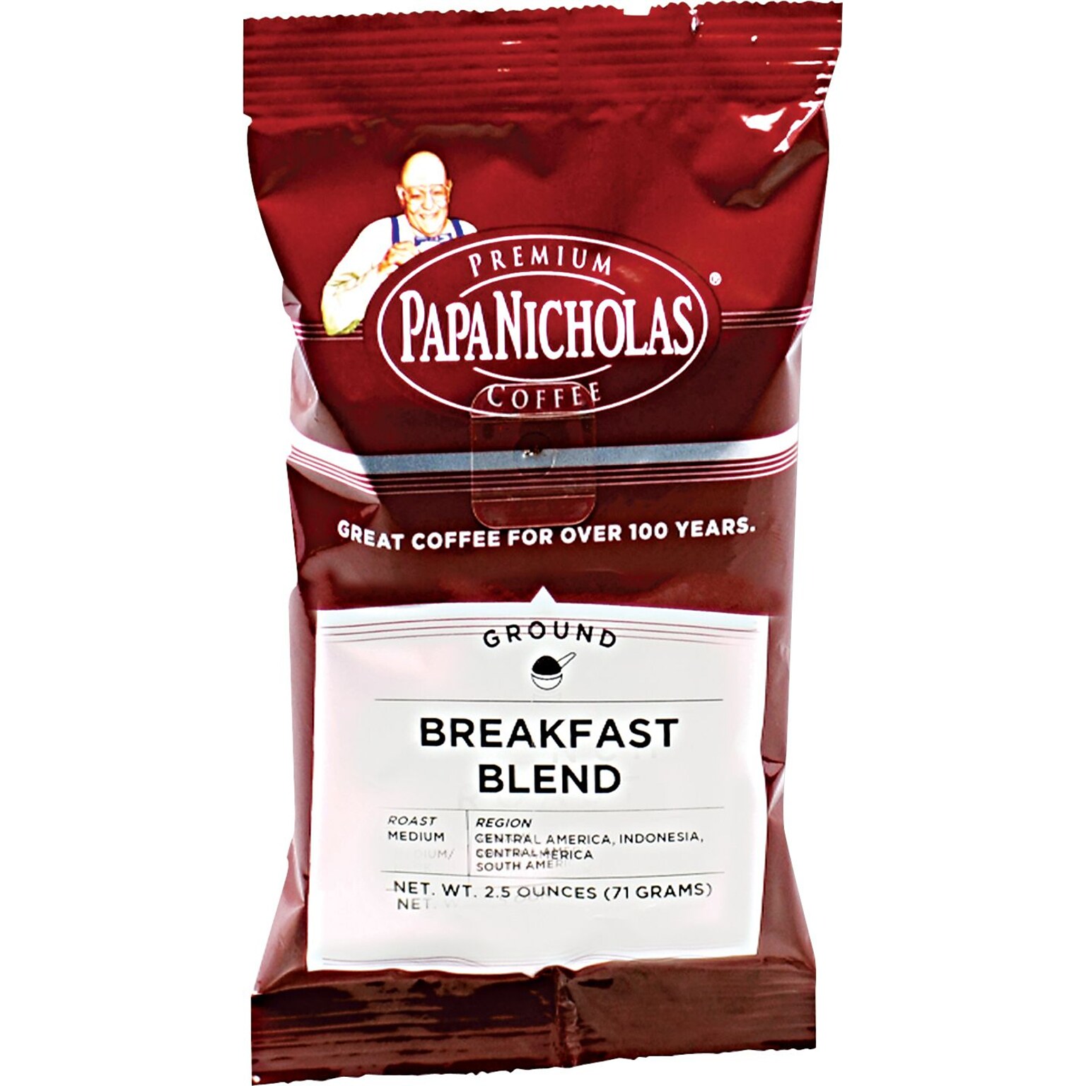 Papa Nicholas Premium Breakfast Blend Ground Coffee, Medium Roast, 2.5 oz. Packets, 18/Carton (PCO25184)