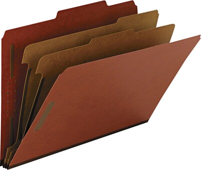 Smead 100% Recycled Pressboard Classification Folders, 2 Expansion, Legal Size, 2 Dividers, Red, 10