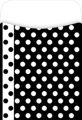 Barker Creek Peel and Stick Library Pocket, Black and White Dots Design, 30/Pack