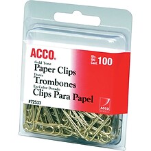 ACCO Gold Tone #2 Paper Clips, Gold, 100/Pack (72533)