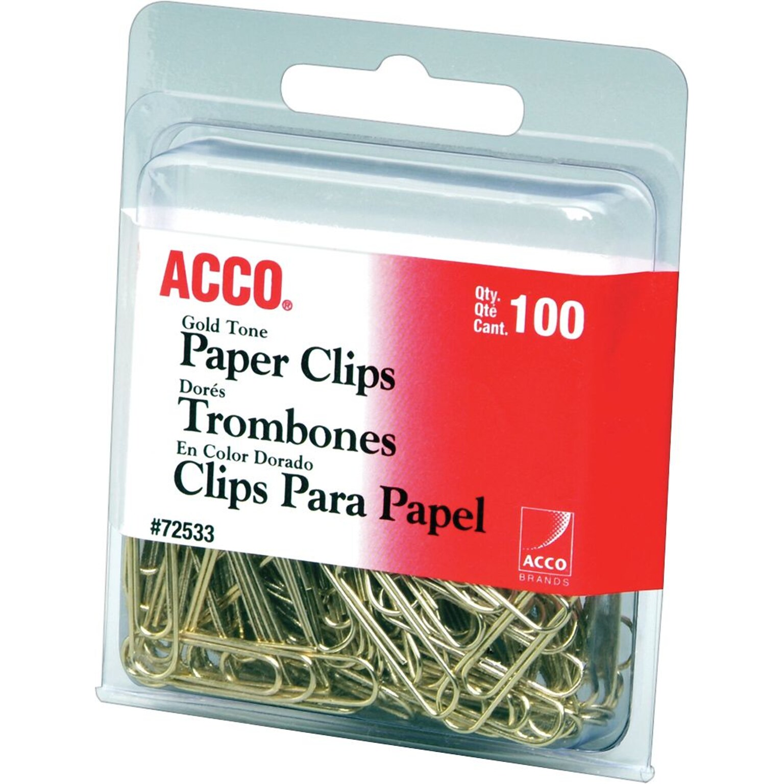 ACCO Gold Tone #2 Paper Clips, Gold, 100/Pack (72533)