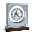 Bey-Berk CM678 Piano Finish Walnut Wood and Stainless Steel Ani Clock With Skeleton Movement