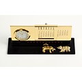 Bey-Berk D232 Gold Plated Black Base Perpetual Calendar and Clock, Stock Market
