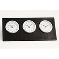 Bey-Berk D437 Black Leather Triple Time Zone Clock With 3 Engraving Plates