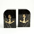 Bey-Berk R10C Anchor Bookends, Green Marble, Gold Plated Finish
