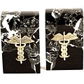 Bey-Berk R15M Medical Bookends, Brass and Marble, Gold Plated Finish