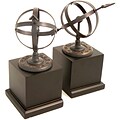 Bey-Berk R18S Sundial Bookends, Cast Metal and Wood Base, Verdigris Finished