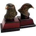 Bey-Berk R18Y Eagle Bookends, Brass and Burl Wood Base, Bronzed/Patina Finished