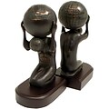 Bey-Berk R19A Atlas With Globe Bookends, Brass and Wood Base, Bronzed