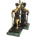 Bey-Berk R19J Kneeling Lady Justice Bookends, Brass and Green Marble Base, Multi-Colored Bronze