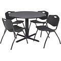 Regency Cain Breakroom Table, 42W, Gray & 4 M Stack Chairs, Black (TB42RNDGY47BK)