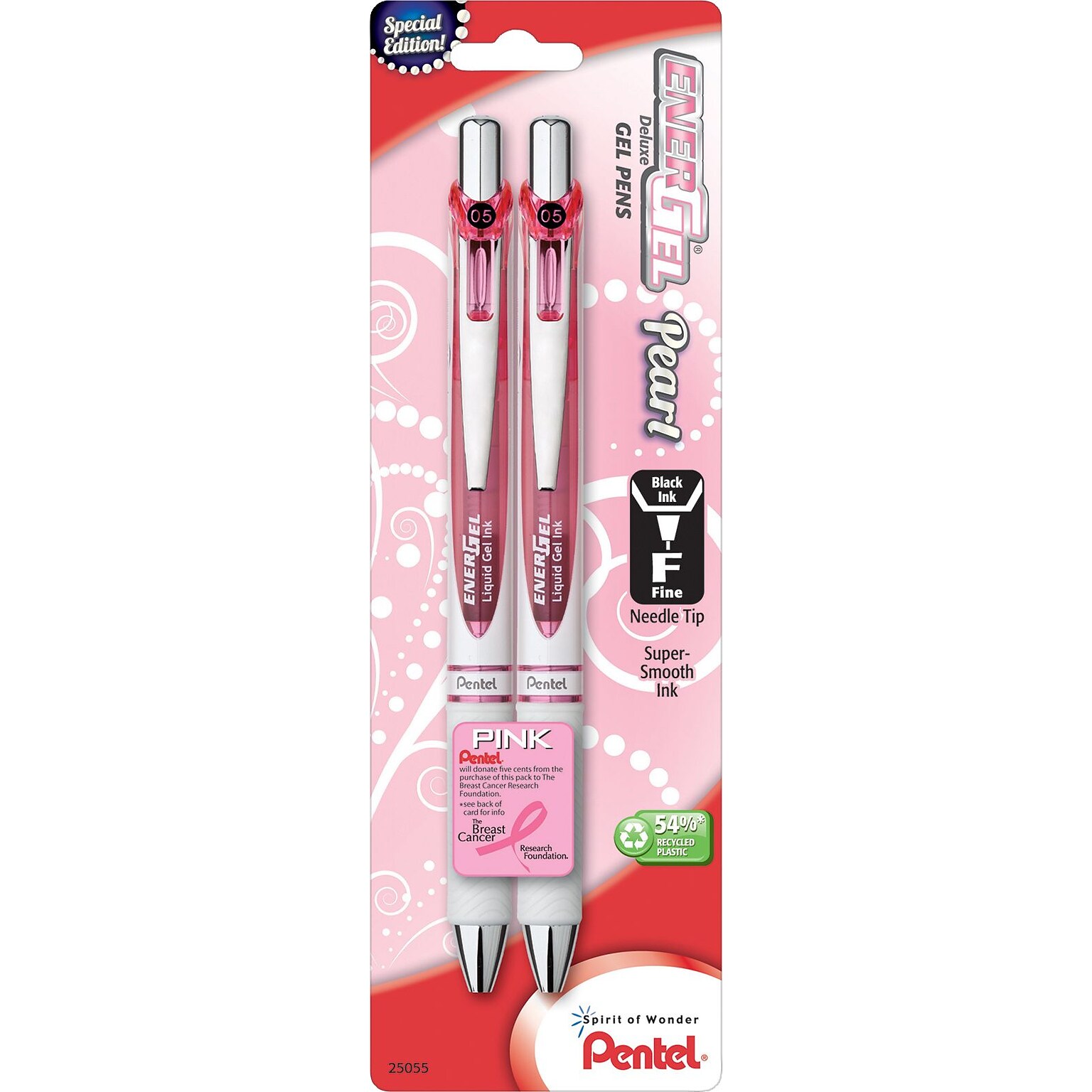 Pentel EnerGel Pearl Deluxe RTX Retractable Liquid Gel Pen, Fine Point, Black Ink, 2/Pack (BLN75WBP2PA)
