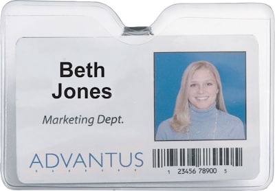 Advantus ID Badge Holder - Horizontal with Clip, 4 x 3 Insert Size, 50/Pack (75456)