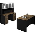 Bestar® Pro-Concept Collection; Executive Desk with Hutch & Workstation, Chocolate Bamboo & Black