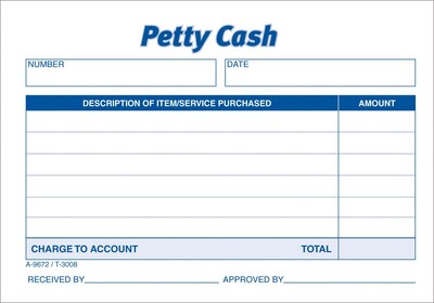 TOPS 1-Part Petty Cash, 5 x 3.5, 50 Sets/Book (3008)