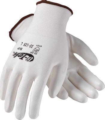 G-Tek 33-125 Polyurethane Coated Nylon Gloves, Large, 13 Gauge, White, 12 Pairs (33-125/L)