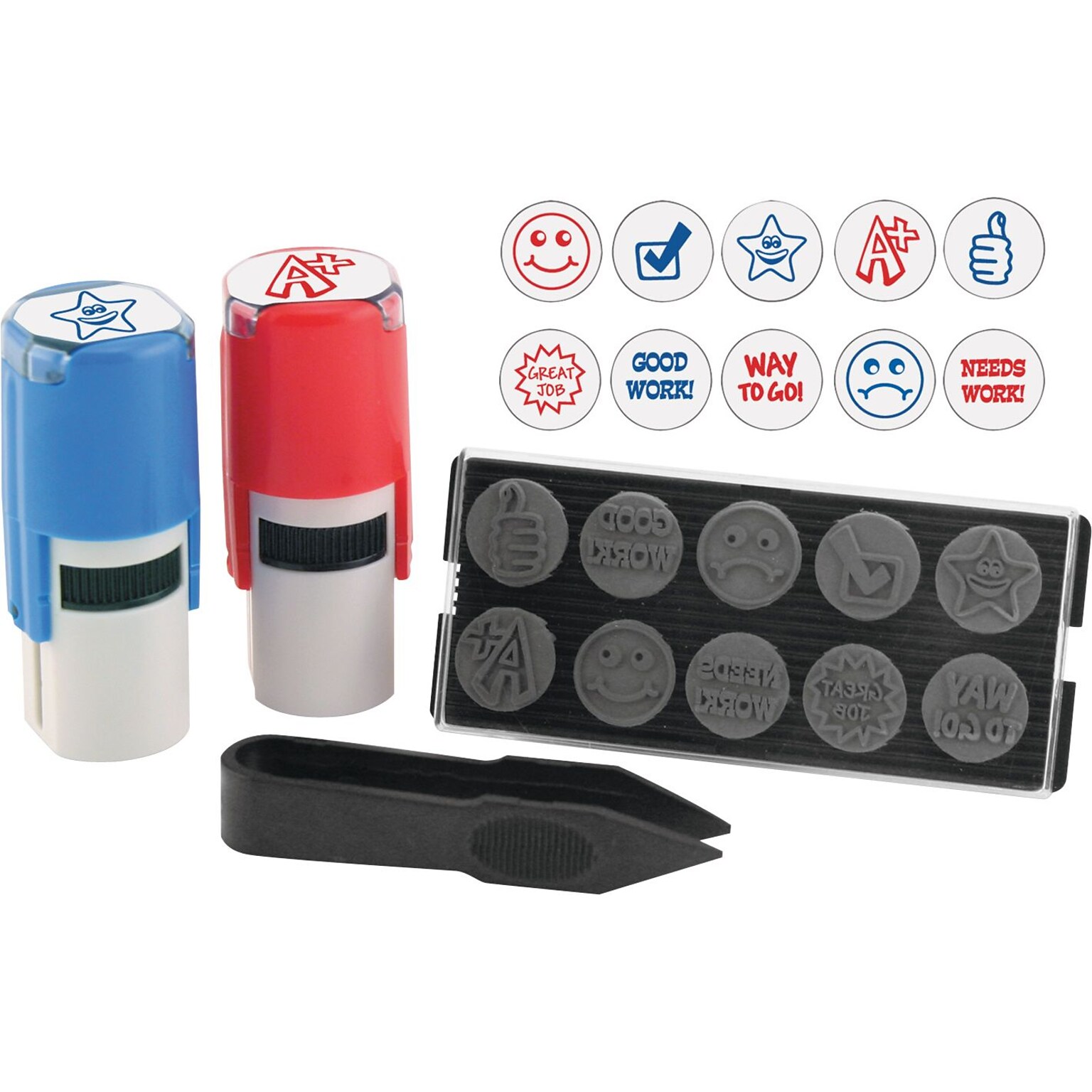 U.S. Stamp Stamp-Ever 10-In-1 Teacher Stamp With 10 Dies, 5/8, Red/Blue (USS4630)