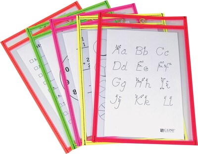 9" x 12" Reusable Dry Erase Pockets Neon, 25/pack
