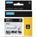 DYMO Rhino Colored Vinyl 1805436 Label Maker Tape, 3/4W, White on Black