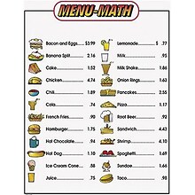 Real World Math, Remedia Menu Math for Beginners, Extra Price Lists, 6/Set