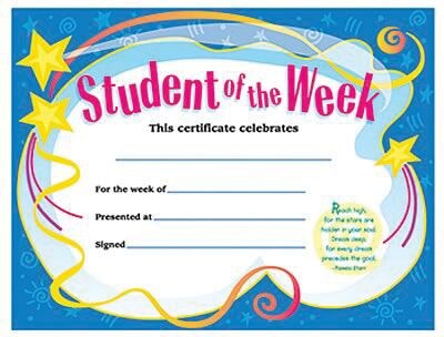 Student of the Week Certificate
