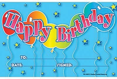 Teacher Created Resources Happy Birthday 2 Award, Pack of 25 (TCR4047)