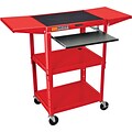 Luxor® Steel Adjustable Height AV Cart W/Keyboard & Drop Leaf Shelves, Red