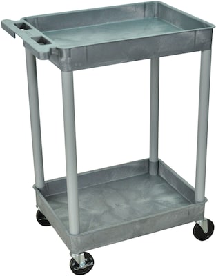 Luxor STC Series 2-Shelf Polyethylene Mobile Utility Cart with Lockable Wheels, Gray (STC11-G)