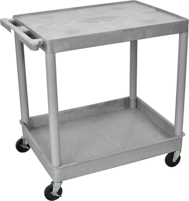 Luxor TC Series 2-Shelf Polyethylene Mobile Utility Cart with Swivel Wheels, Gray (TC21-G)