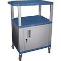 H Wilson® 34(H) 3 Shelves Tuffy AV Cart W/Nickel Legs, Cabinet & Electrical Attachment, Blue