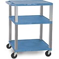 H Wilson® 34(H) 3 Shelves Tuffy AV Cart W/Nickel Legs & Electrical Attachment, Blue