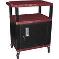 H Wilson® 4(H) 3 Shelves Tuffy AV Cart W/Putty Legs, Cabinet & Electrical Attachment, Burgundy