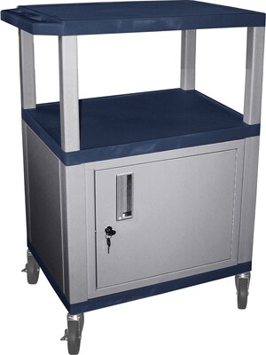 H Wilson® 34(H) 3 Shelves Tuffy AV Cart W/Nickel Legs, Cabinet & Electrical Attachment, Burgundy