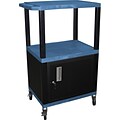 H Wilson® 42 1/2(H) 3 Shelves Tuffy AV Carts W/Cabinet & Electrical Attachment, Blue