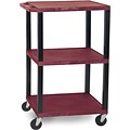 H Wilson® 42 1/2(H) 3 Shelves Tuffy AV Carts W/Black Legs & Electrical Attachment, Burgundy