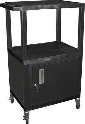 H Wilson® 42 1/2(H) 3 Shelves Tuffy AV Carts W/Cabinet & Electrical Attachment, Black