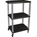 H Wilson® 42 1/2(H) 3 Shelves Tuffy AV Carts W/Nickel Legs & Electrical Attachment, Black
