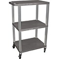 H Wilson® 42 1/2(H) 3 Shelves Tuffy AV Carts W/Nickel Legs & Electrical Attachment, Gray