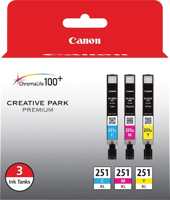 Canon 251XL Cyan/Magenta/Yellow High Yield Ink Cartridge, 3/Pack  (6449B009)