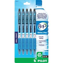 Pilot B2P Bottle 2 Pen Retractable Ballpoint Pens, Fine Point, Black Ink, 5/Pack (32612)