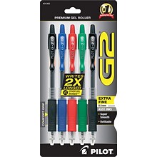 Pilot G2 Gel Pen, Extra Fine Point, Assorted Ink, 5/Pack (31300)