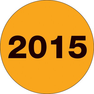 Tape Logic™ 2 Circle 2015 Year Label, Fluorescent Orange, 500/Roll