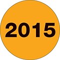 Tape Logic™ 2 Circle 2015 Year Label, Fluorescent Orange, 500/Roll