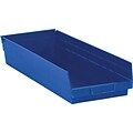 Partners Brand 23 5/8 x 8 3/8 x 4 Plastic Shelf Bin Box, Blue, 6/Case