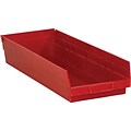 Partners Brand 23 5/8 x 8 3/8 x 4 Plastic Shelf Bin Box, Red, 6/Case