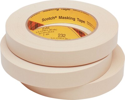 3M™ Scotch® 1/4 x 60 Yards x 7.6 mil Masking Tape 231, Tan, 12 Rolls (T93123112PK)